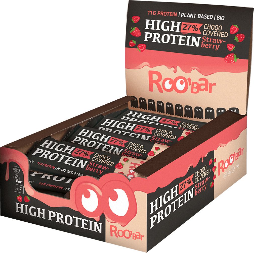 Roo'bar Protein Rosa sjokolade og jordbær 40g ØKO