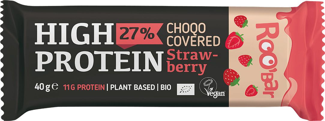 Roo'bar Protein Rosa sjokolade og jordbær 40g ØKO
