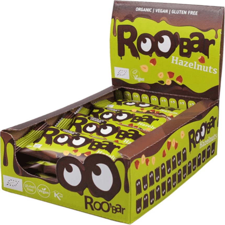 Roo'bar Hasselnøtt med sjokolade - 30g ØKO