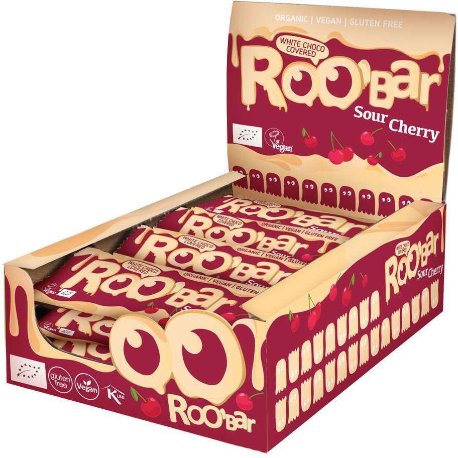 Roo'bar Surkirsebær med hvit glasur - 30g ØKO