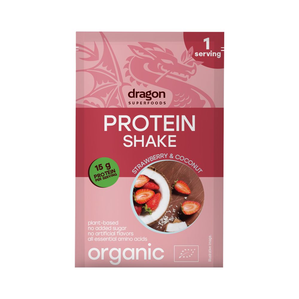 Dragon Superfoods Proteinshake - Jordbær & kokosnøtt ØKO